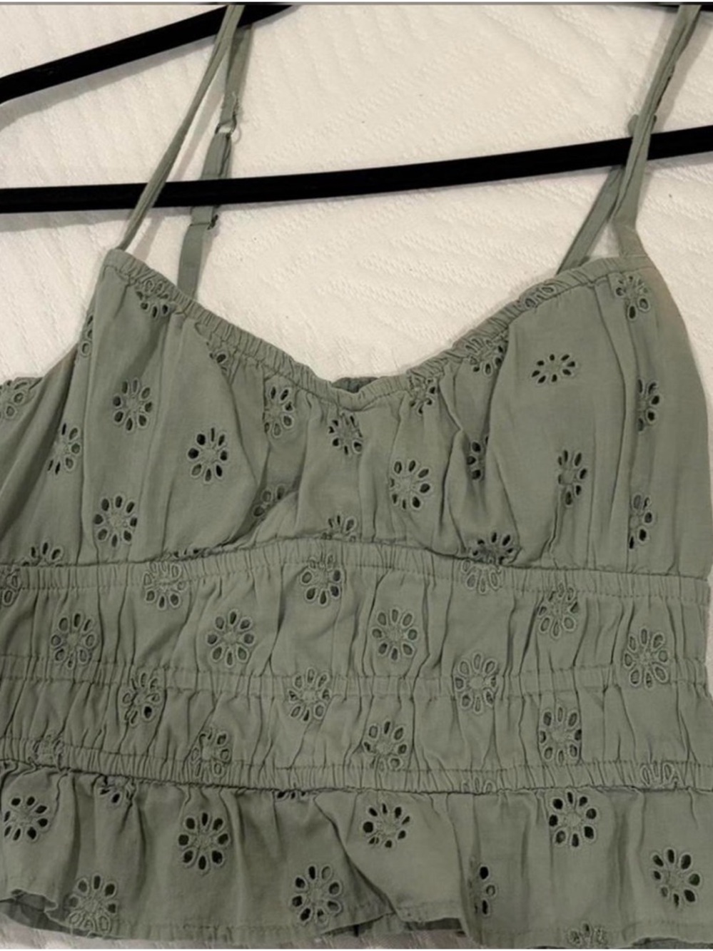 Hollister Sage Green Eyelet Cropped Tank Top